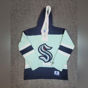 Starter Seattle Kraken Men Medium Lace-Up Hoodie Sweatshirt NHL Hockey Pullover